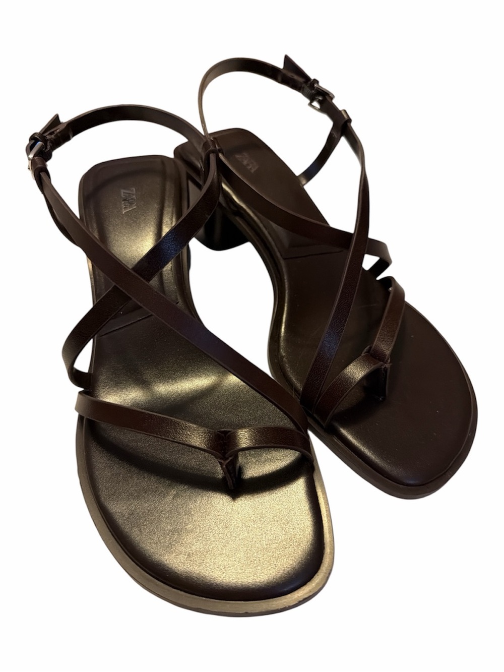Like new Zara Leather Sandals in Brown; size 37 / 6.5 - Picture 3 of 8
